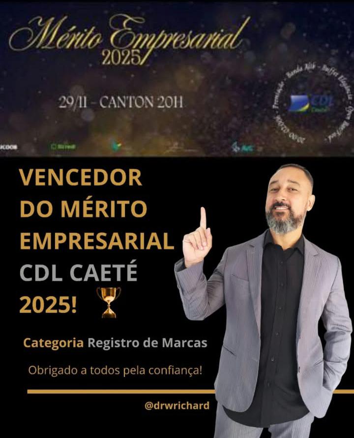 Arte de divulgação do Mérito Empresarial CDL Caeté 2025, categoria Registro de Marcas